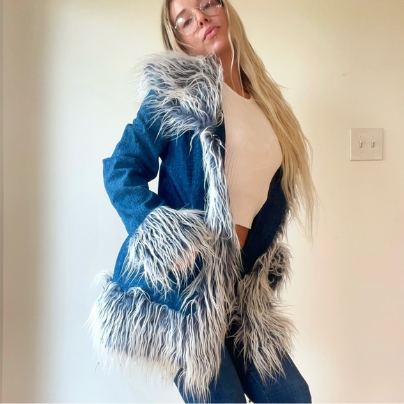 Vtg Y2k Penny Lane Jacket Ice Blue Rockstar Cuff Jacket Tipped RARE - Picture 2 of 5